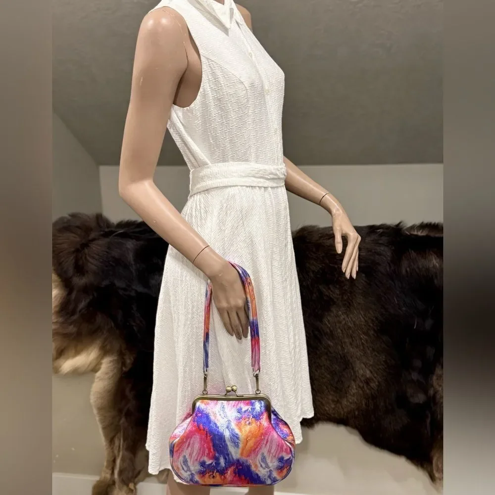 Iridescent Genuine Leather Handmade Vintage Style Kisslock Handbag, Crossbody
